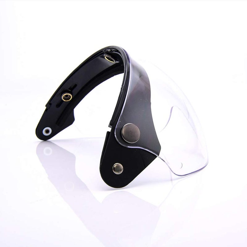 WANCAR Universal Motorcycle Retro Pilot-Style Standard 3 Snap-Button Visor Flip Up Down Open Face Helmet Wind Shield(Clear) - Image 3